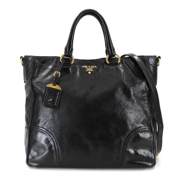 PRADA 2way Tote Shoulder Bag Leather Black BN2533 Gold Hardware - Picture 1 of 10